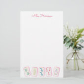 Waterverf Roze & Groene Mahjong Tegels Gepersonali Briefpapier (Staand voorkant)