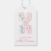 Waterverf Roze & Groene Mahjong Tegels Gepersonali Cadeaulabel (Voorkant)
