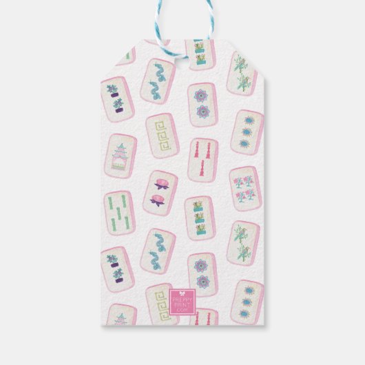 Waterverf Roze & Groene Mahjong Tegels Gepersonali Cadeaulabel (Achterkant)
