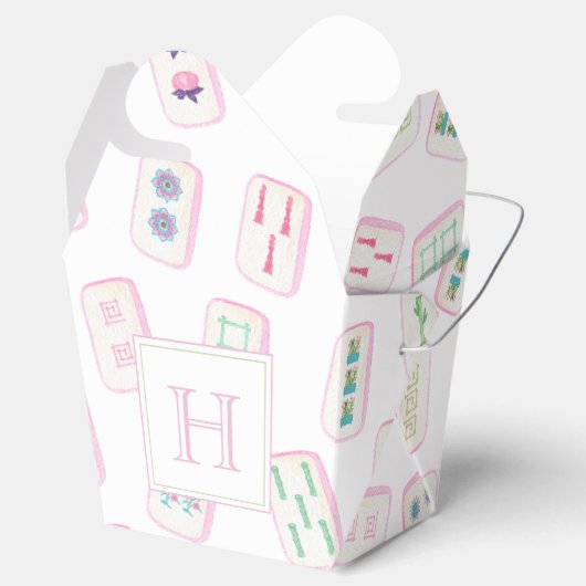 Waterverf Roze & Groene Mahjong Tegels Monogram Bedankdoosjes (Geopend)