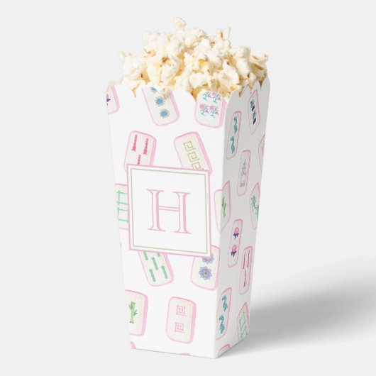Waterverf Roze & Groene Mahjong Tegels Monogram Bedankdoosjes (Popped)