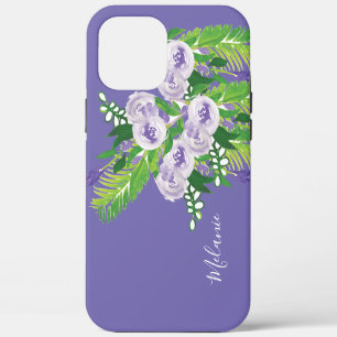 Waterverf Roze Groene Plant Purple Groene Monogram iPhone 12 Pro Max Hoesje