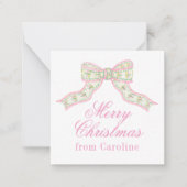 Waterverf Roze & Groene Vlinderstrik Kerst Notitiekaartje (Voorkant)