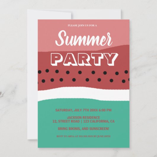 Waterverf Roze Groene Watermeloen Zomerfeest Kaart (Voorkant)