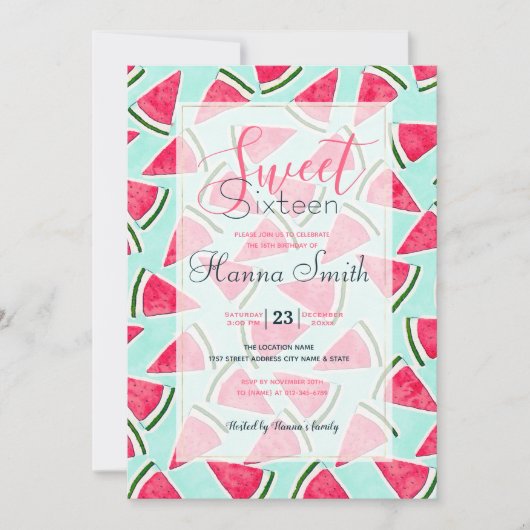 Waterverf Roze groene watermeloenen driehoeken (Voorkant)