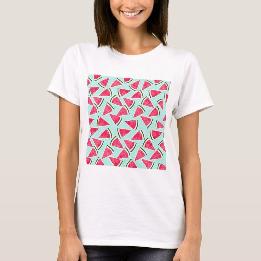 Waterverf Roze groene watermeloenen driehoeken T-shirt (Voorkant)