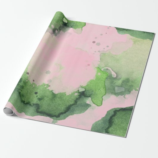Waterverf - Roze groenrangschikkingspapier voor ro Cadeaupapier (Uitgerold)