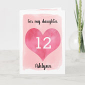 Waterverf roze hart 13e verjaardag dochter kaart (Voorkant)