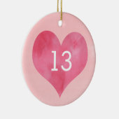 Waterverf roze hart 13e verjaardag keramisch ornament (Rechts)