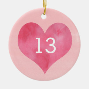 Waterverf roze hart 13e verjaardag keramisch ornament