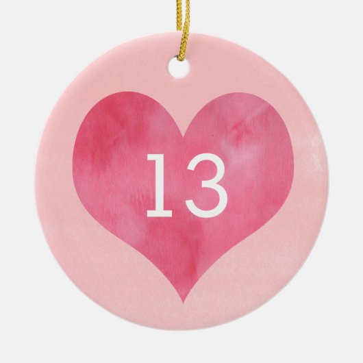 Waterverf roze hart 13e verjaardag keramisch ornament (Voorkant)