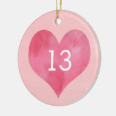 Waterverf roze hart 13e verjaardag keramisch ornament (Links)