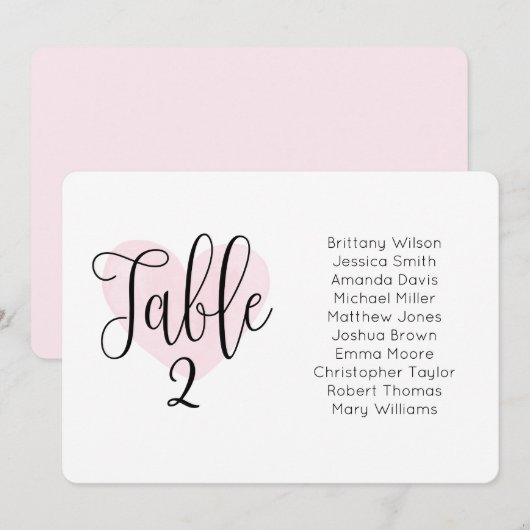 Waterverf roze hart. Blush bruiloft zitplaatskaart Kaart (Voorkant / Achterkant)