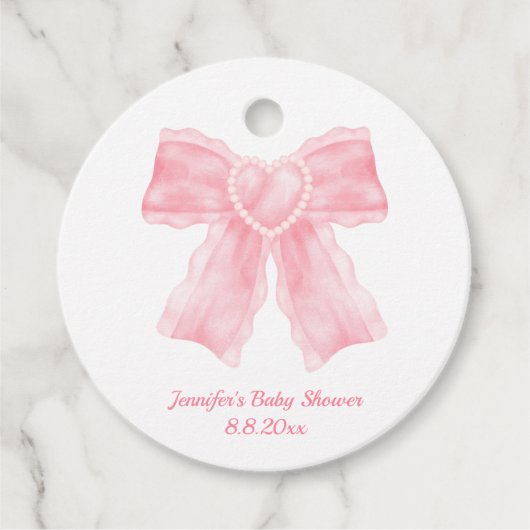 waterverf roze hart boog meisje baby shower bedankjes labels (Voorkant)