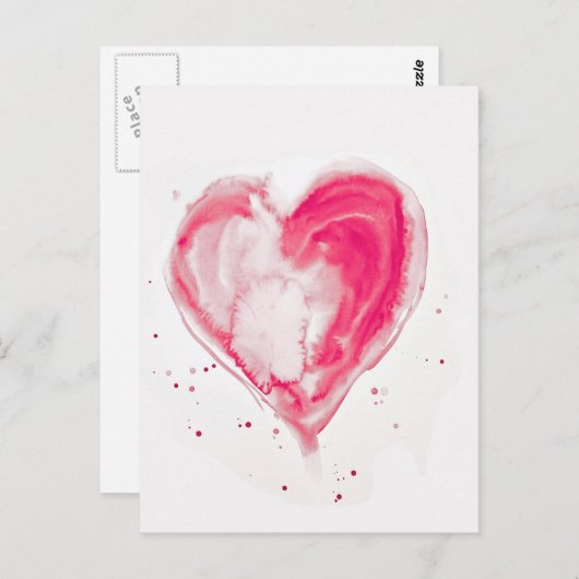 Waterverf roze hart briefkaart (Voorkant / Achterkant)