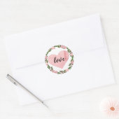 Waterverf Roze Hart en Eucalyptus Groen Liefde Ronde Sticker (Envelop)