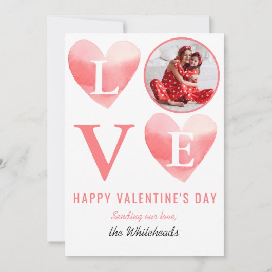 Waterverf Roze Hart Foto Valentijns Feestdagenkaart (Voorkant)