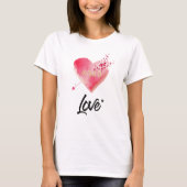 *~* Waterverf Roze Hart & Pijl Vrouwen Wit T-shirt (Voorkant)