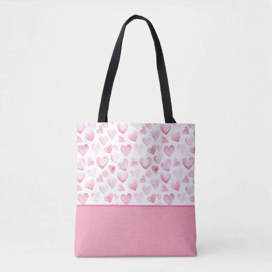 Waterverf Roze Hart Valentijn Kleur Blok Bottom Tote Bag (Voorkant)