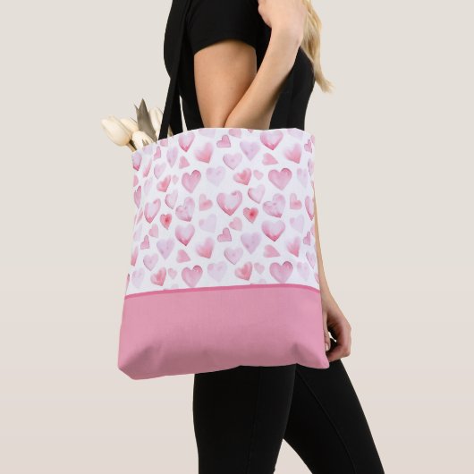 Waterverf Roze Hart Valentijn Kleur Blok Bottom Tote Bag (Dichtbij)