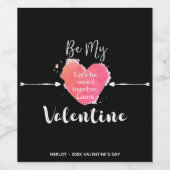 Waterverf Roze Hart Valentijnsdag Wijn Etiket (Enkel label)