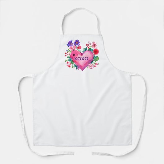 Waterverf Roze Hart XOXO Wildflower Valentijnse  Schort (Voorkant)