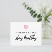 Waterverf Roze hartdenken Je blijft gezond Briefkaart (Staand voorkant)