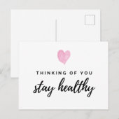 Waterverf Roze hartdenken Je blijft gezond Briefkaart (Voorkant / Achterkant)
