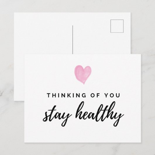 Waterverf Roze hartdenken Je blijft gezond Briefkaart (Voorkant / Achterkant)