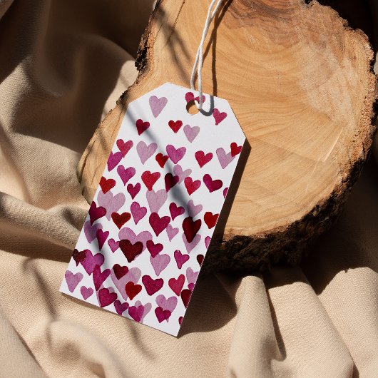 Waterverf roze harten cadeaulabel