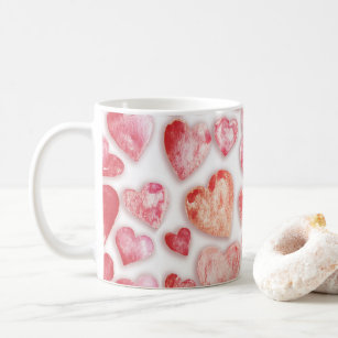 Waterverf roze harten koffiemok