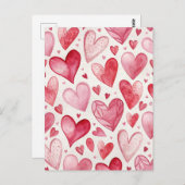  Waterverf Roze Harten Liefde Kaart (Voorkant / Achterkant)