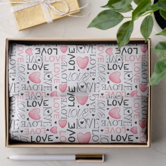 Waterverf Roze Harten Liefde Script Valentijnsdag Tissuepapier