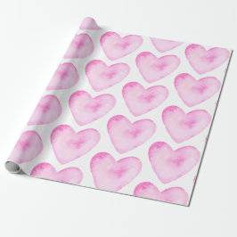 Waterverf Roze harten Patroon Cute Girls Cadeaupapier