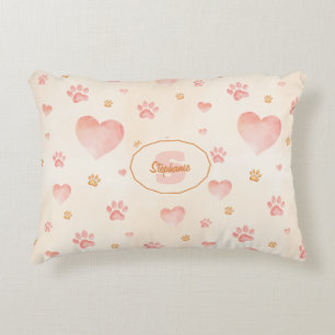Waterverf Roze Harten & Paw Prints Patroon Accent Kussen