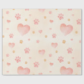 Waterverf Roze Harten & Paw Prints Patroon Cadeaupapier (Vlak)