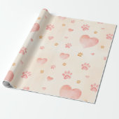 Waterverf Roze Harten & Paw Prints Patroon Cadeaupapier (Uitgerold)