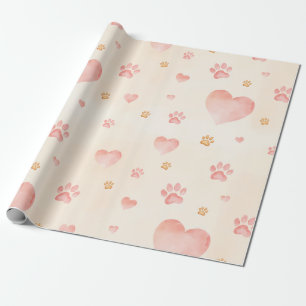 Waterverf Roze Harten & Paw Prints Patroon Cadeaupapier