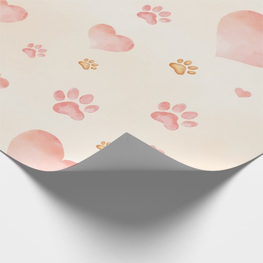 Waterverf Roze Harten & Paw Prints Patroon Cadeaupapier (Hoek)