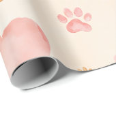 Waterverf Roze Harten & Paw Prints Patroon Cadeaupapier (Rol Hoek)