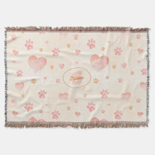 Waterverf Roze Harten & Paw Prints Patroon Deken
