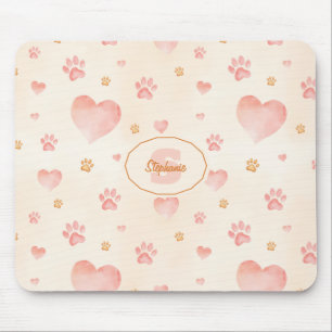 Waterverf Roze Harten & Paw Prints Patroon Muismat