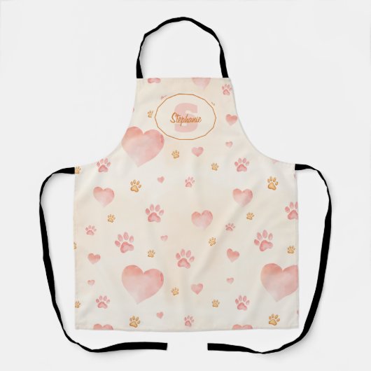 Waterverf Roze Harten & Paw Prints Patroon Schort (Voorkant)