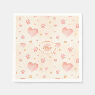 Waterverf Roze Harten & Paw Prints Patroon Servet