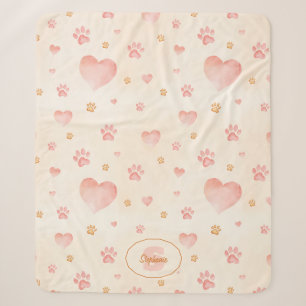 Waterverf Roze Harten & Paw Prints Patroon Sherpa Deken