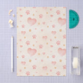 Waterverf Roze Harten & Paw Prints Patroon Tissuepapier (Craft)