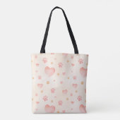 Waterverf Roze Harten & Paw Prints Patroon Tote Bag (Achterkant)