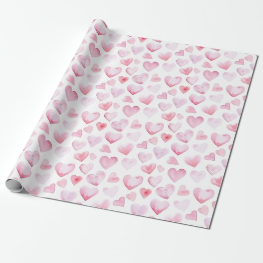 Waterverf Roze harten Valentijnsdag Cadeaupapier (Uitgerold)