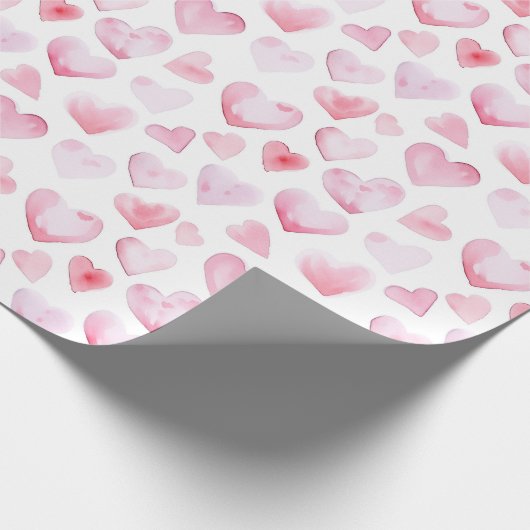 Waterverf Roze harten Valentijnsdag Cadeaupapier (Hoek)