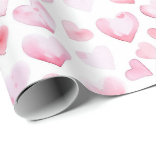 Waterverf Roze harten Valentijnsdag Cadeaupapier